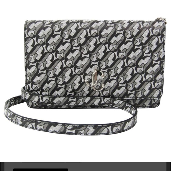 JIMMY CHOO Shoulder Bag PALASE Palace Chain Wallet JC Logo Leather Glitter - Picture 1 of 10